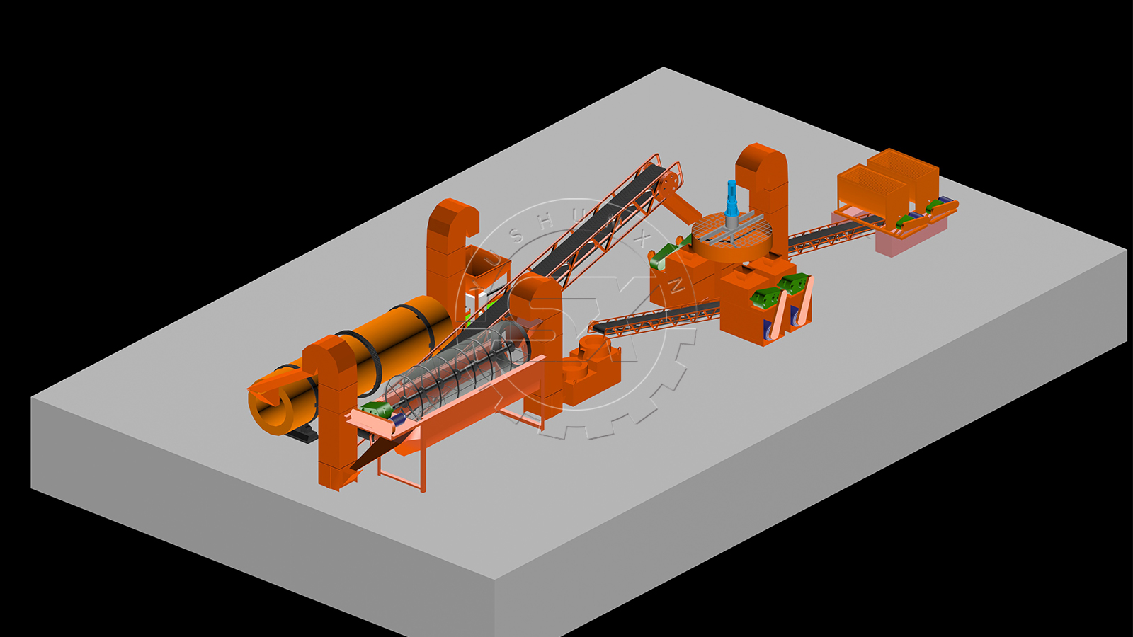 Fertilizer production line with 4 roller press granulators